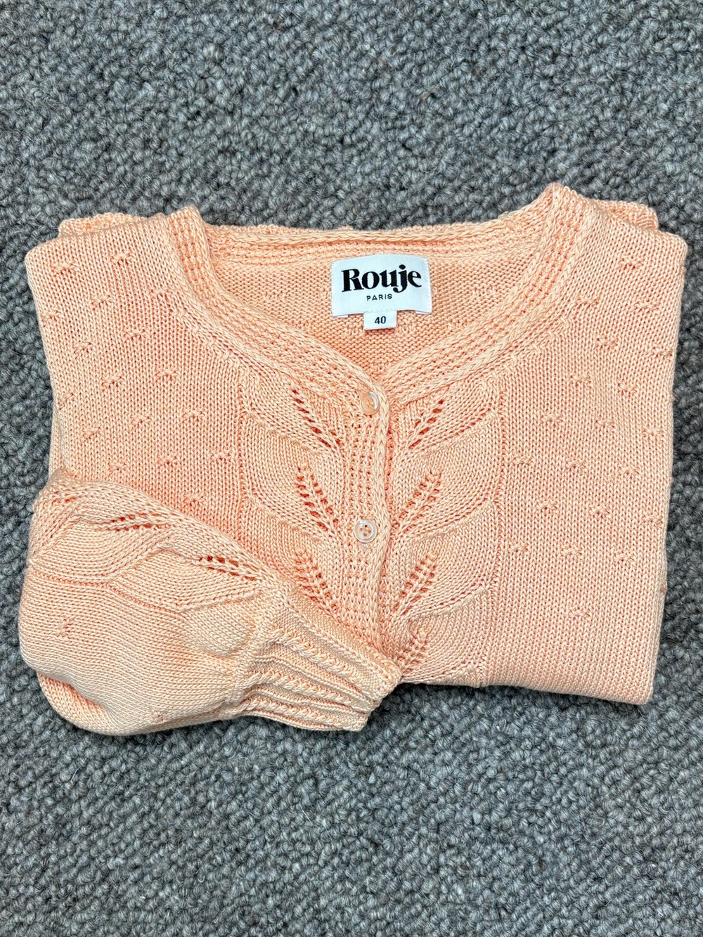 NWOT Rouje Paris Maya Pointelle Cardigan - Peach Pink - FR 40 / US 8